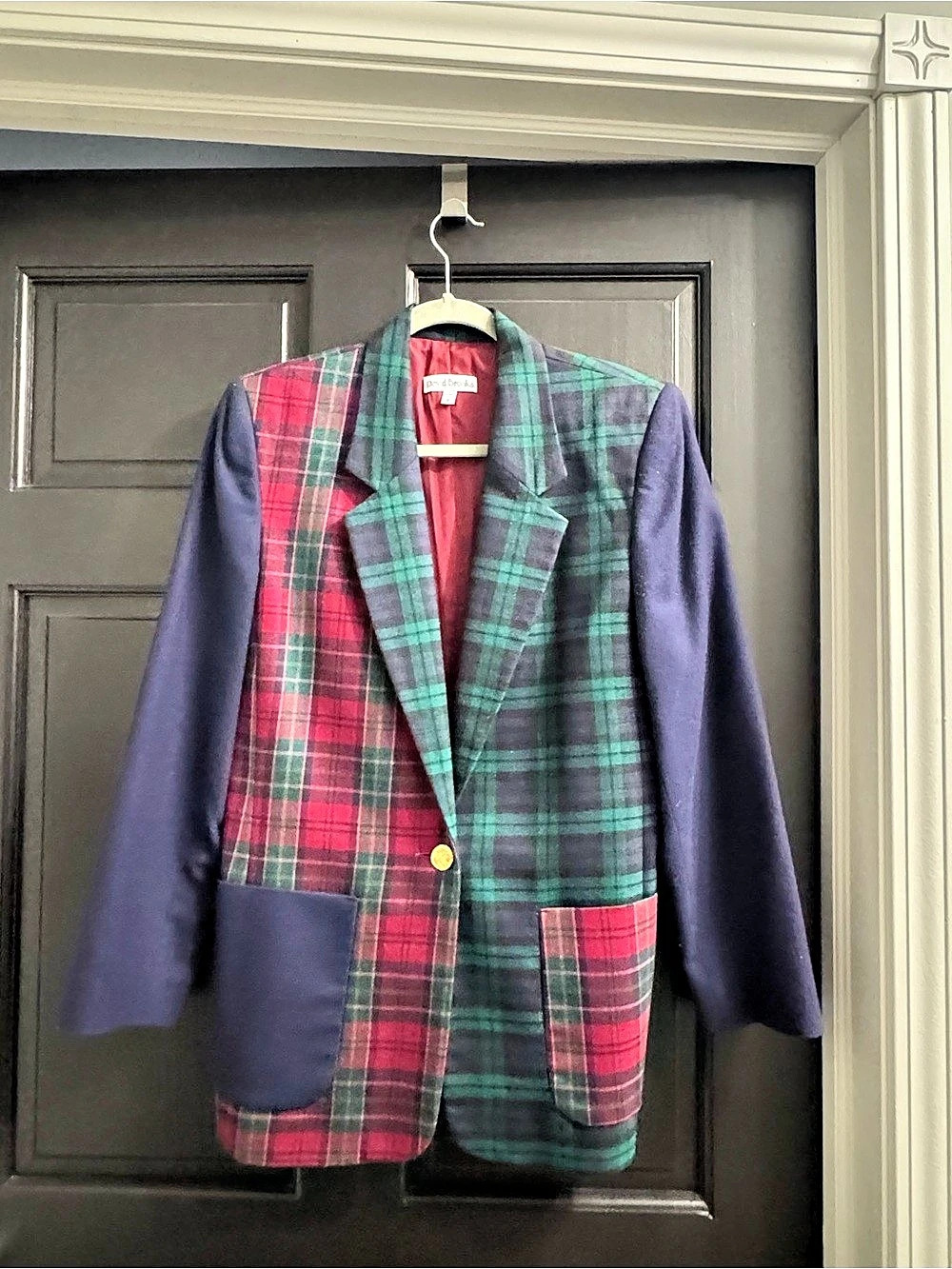 David Brooks Plaid Color Block Blazer Size 8